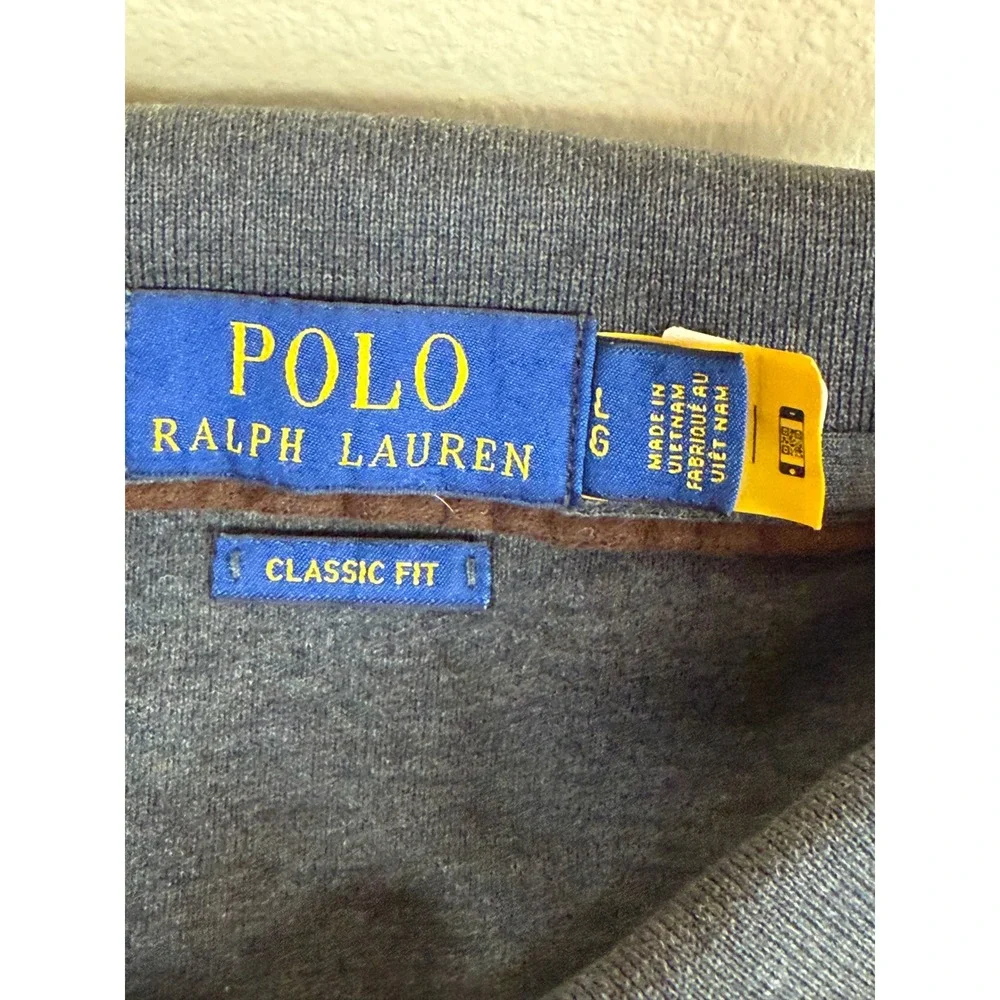 Polo Ralph Lauren Mens Gray Long Sleeve Polo Shirt Classic Fit Cotton Large